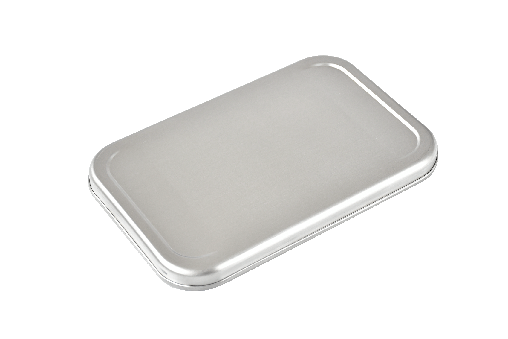 Schrägansicht Edelstahldeckel für Lunchbox – glänzender Ersatzdeckel aus rostfreiem Edelstahl auf weißem Hintergrund