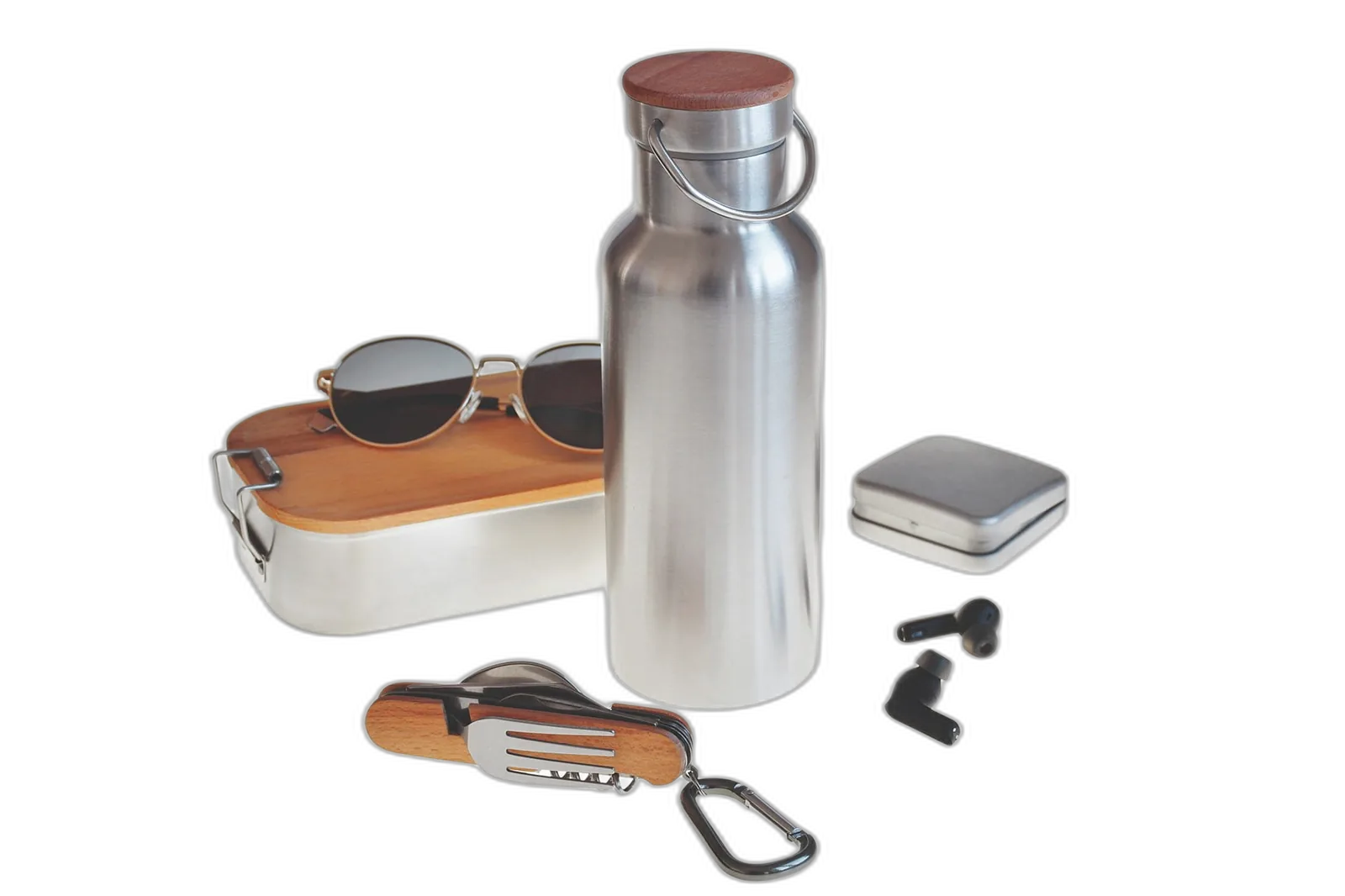 500ml Edelstahl Trinkflaschen mit Buchenholz Deckel