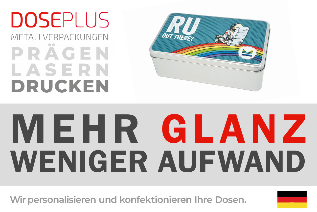 Blechdose mit individuell gestaltbarem Druck, Lasergravur oder Prägung von DosePlus. Mehr Glanz und weniger Aufwand für Ihre personalisierten Verpackungen