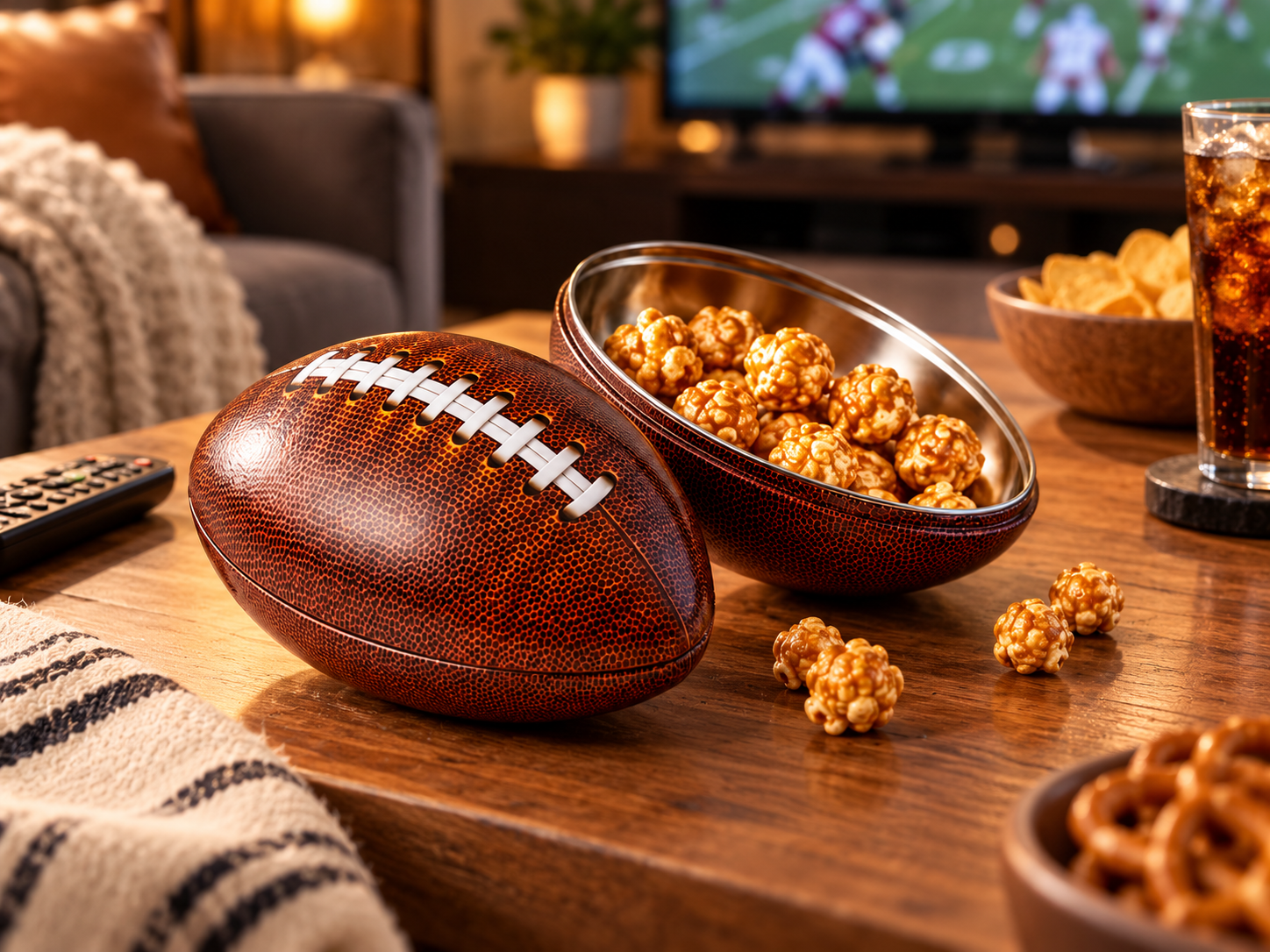 Football-Dose als Sonderanfertigung für Snacks und saisonale Aktionen