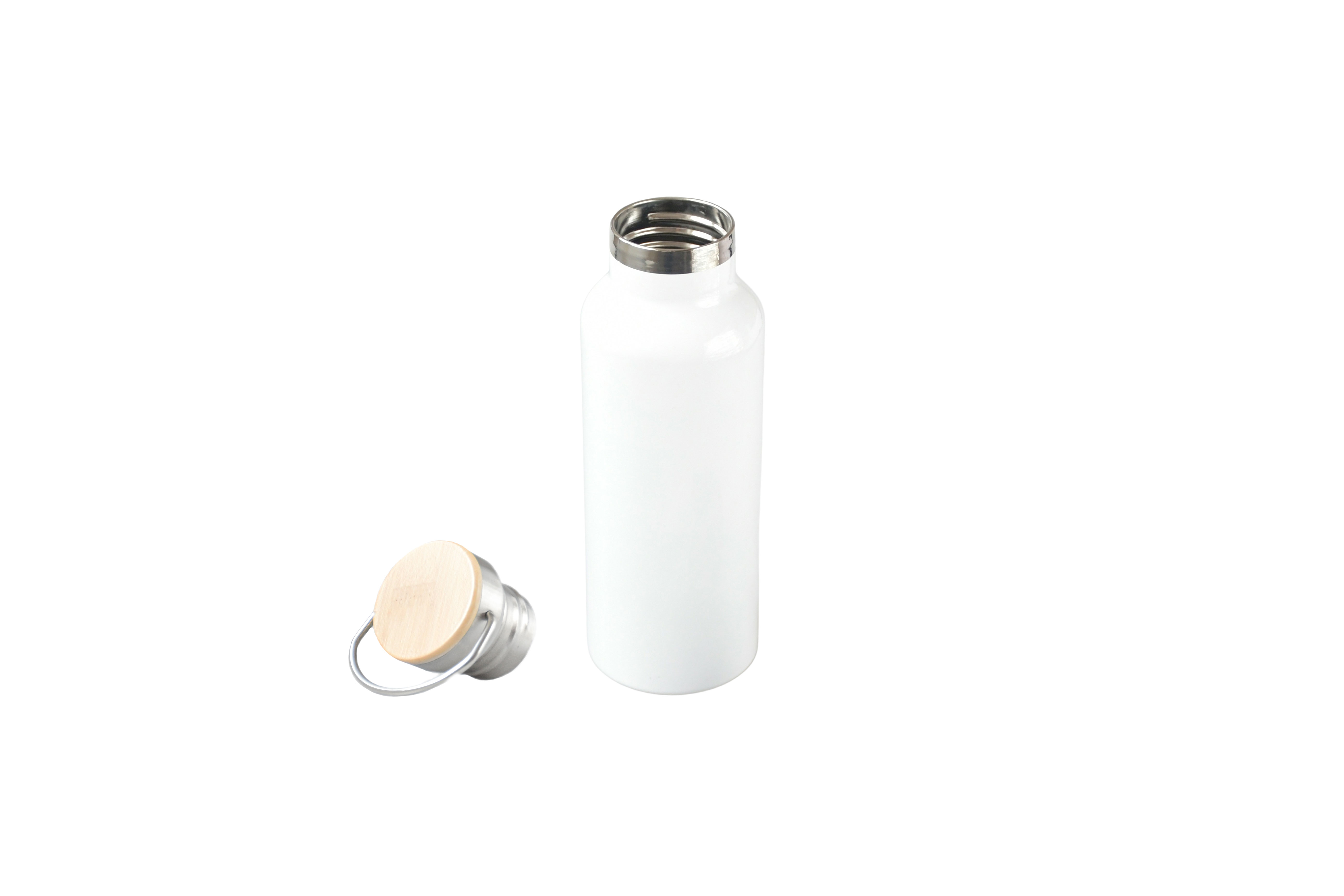 500ml Edelstahl Trinkflasche mit Bambusdeckel und Pop Up Deckel Set