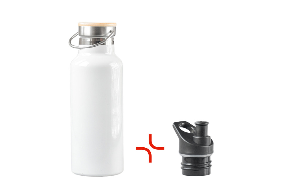 500ml Edelstahl Trinkflasche mit Bambusdeckel und Pop Up Deckel Set