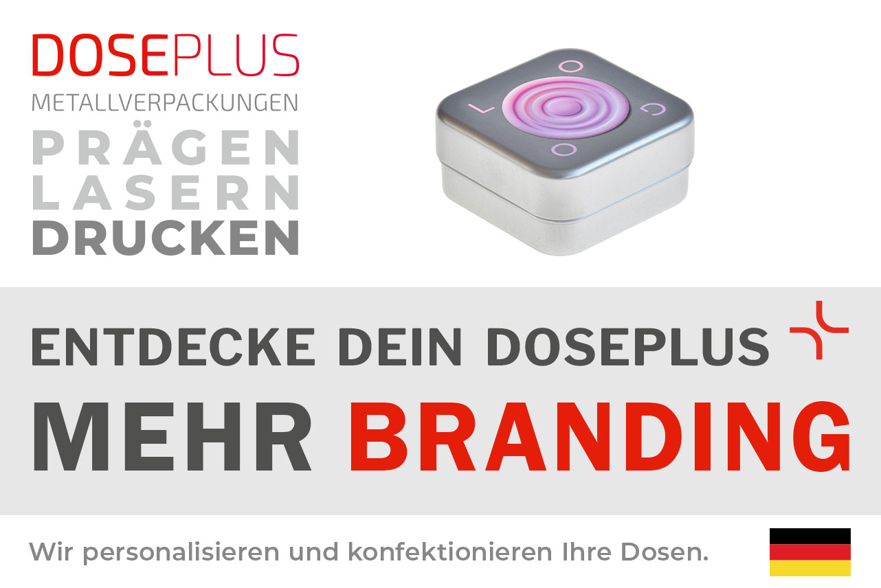 Doseplus Seifendose DSS-065 – entdecke dein Doseplus, mehr Branding. Robuste quadratische Metalldose perfekt für Seifen, Pflegeprodukte oder Branding-Geschenke.
