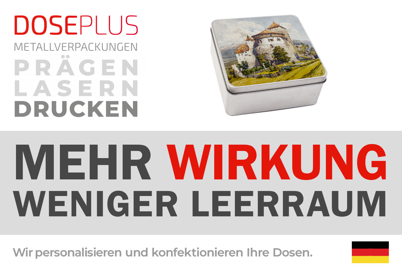 Blechdose mit detailreichem Druck eines Burgmotivs. Setzen Sie auf auffällige Gestaltung, um den Leerraum zu minimieren und Ihre Markenbotschaft wirkungsvoll zu präsentieren – ideal für unvergessliche Verpackungslösungen!