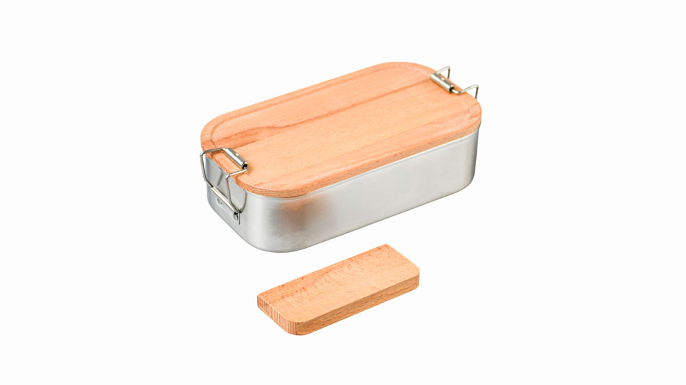 Nachhaltiger Holztrennsteg für modulare Lunchboxen aus Edelstahl