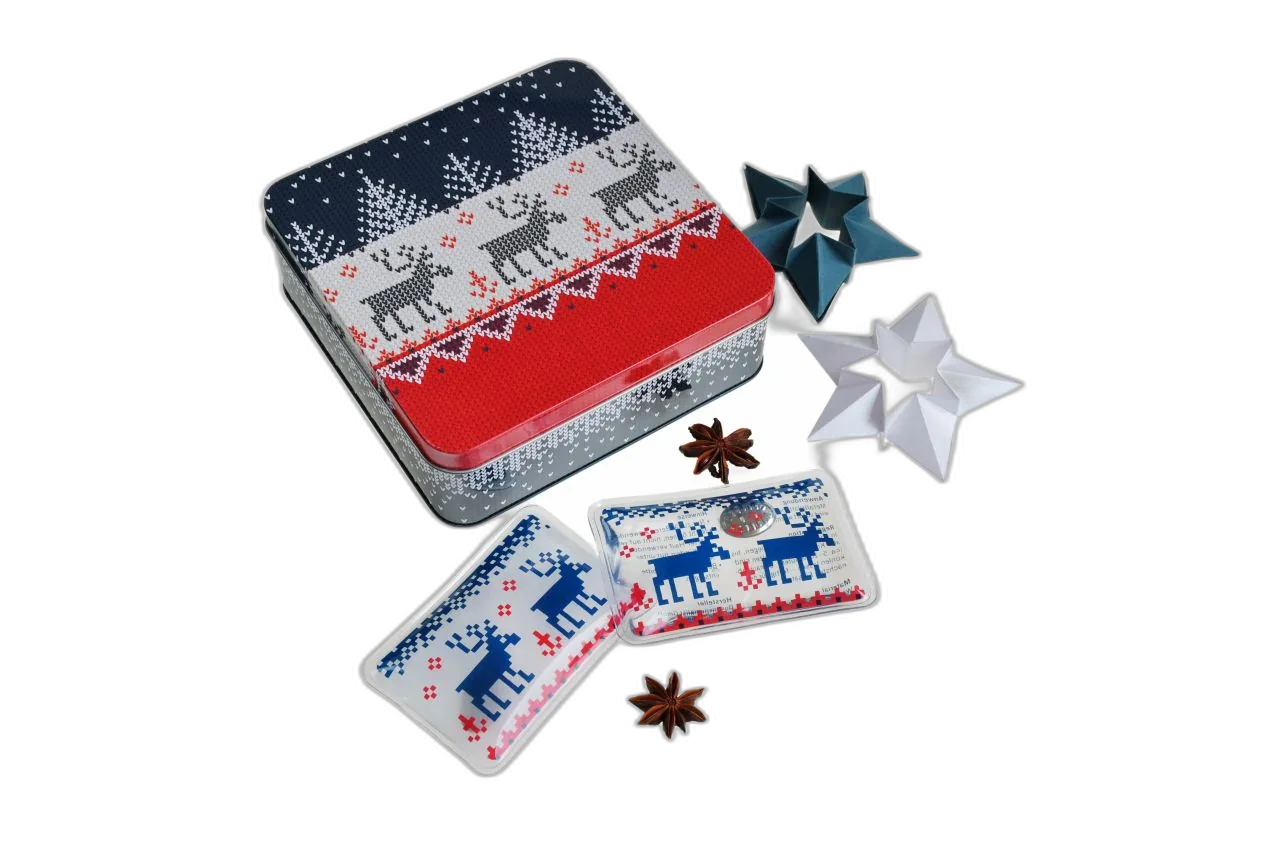 Weihnachtsdosen Geschenkset mit Socken in Größe 39–42 & Handwärmer