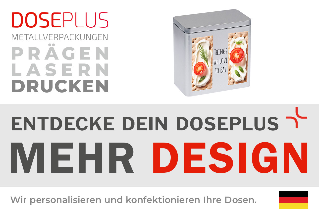 Knäckebrotdose aus Metall DSE 10.20 – Banner: Entdecke dein Doseplus – Mehr Design. Stilvolle, modern gestaltbare Vorratsdose aus robustem Metall.
