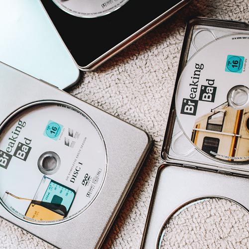 Produktbeispiele von Mediendosen mit verschiedenen CD/DVD Trägern, mit und ohne Sichtfenster